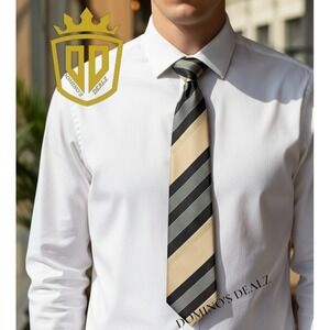 Merona Mens Silk Necktie Gold Black Gray Striped Business Dress Tie Office Wear